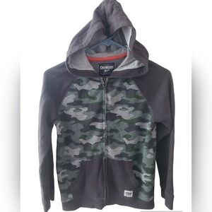 Osh Kosh B'Gosh Boys Hooded Hoodie Jacket Sz 12 Jersey Knit Full Zip Camo Green